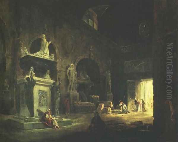 View of a Room in the Musée des Monuments Français Oil Painting by Hubert Robert