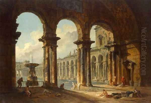 Ancient Ruins Used as Public Baths Oil Painting by Hubert Robert