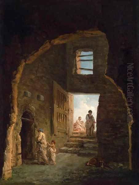 Inhabited Ruins Oil Painting by Hubert Robert