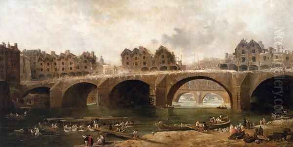 Demolition of the Houses on the Pont Notre-Dame in 1786 Oil Painting by Hubert Robert