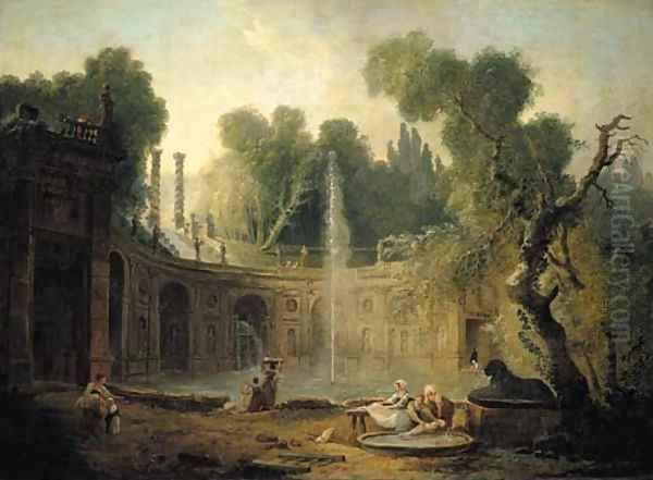 The Teatro delle Acque in the garden of the Villa Aldobrandini Oil Painting by Hubert Robert