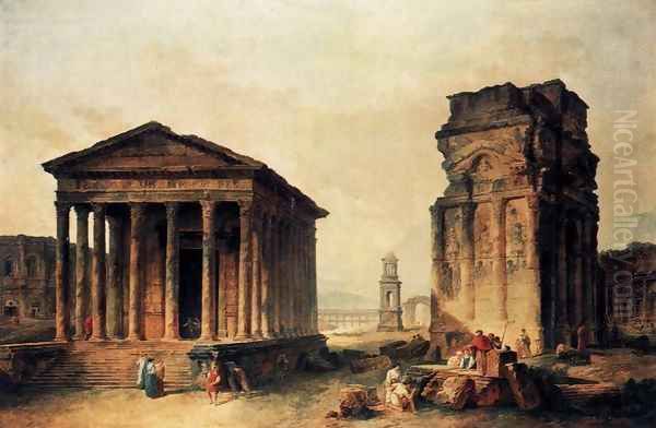 Ruins at Nimes Oil Painting by Hubert Robert