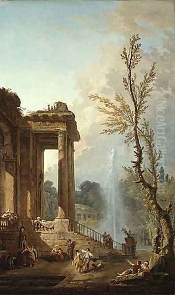 The Portico of a Country Mansion 1773 Oil Painting by Hubert Robert