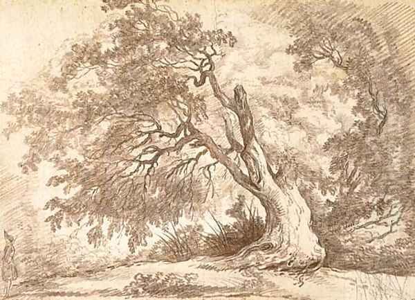 Study of a large tree, a figure in the left foreground Oil Painting by Hubert Robert