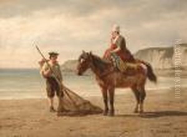 Normandy Shell Fishers On Thecoast Oil Painting by Willem Carel Nakken