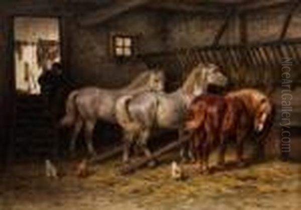 Drei Pferde Im Stall by Willem Carel Nakken