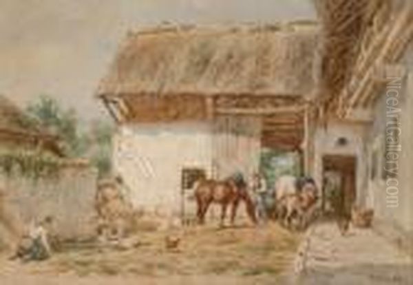 Farmyard Oil Painting by Willem Carel Nakken