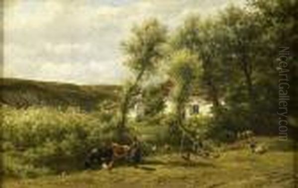 Resting In The Field Oil Painting by Willem Carel Nakken