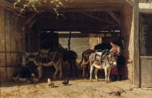 Looking After The Donkeys Oil Painting by Willem Carel Nakken