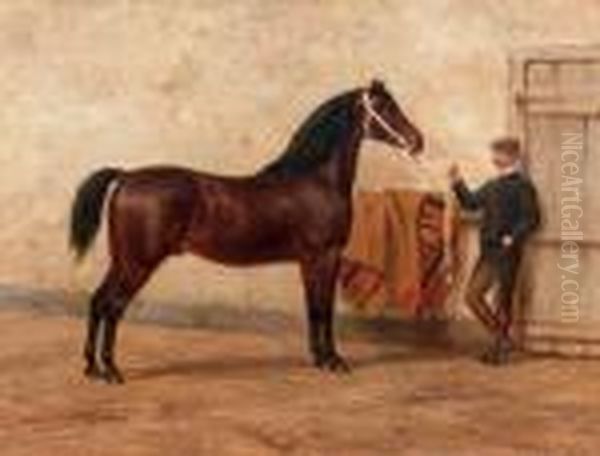 A Steed With His Groom Oil Painting by Willem Carel Nakken