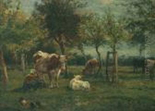 Vaches Au Pre Oil Painting by Willem Carel Nakken