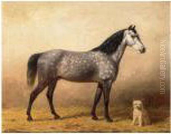 A Grey And A White Dog Oil Painting by Willem Carel Nakken