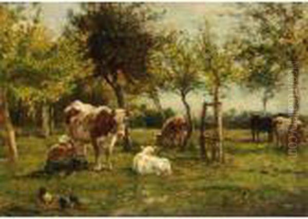 Milking Time Oil Painting by Willem Carel Nakken