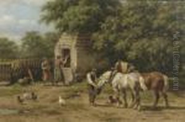 De Gasthuisput Bij Bemelen, Limburg: Fresh Water For Thehorses Oil Painting by Willem Carel Nakken