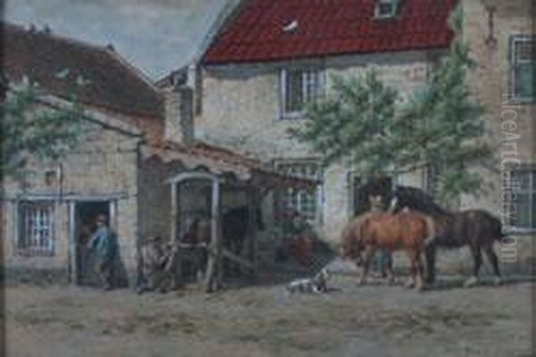 Stables Oil Painting by Willem Carel Nakken