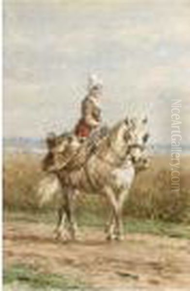 A Normandian Farmer's Wife On A Horseback Oil Painting by Willem Carel Nakken