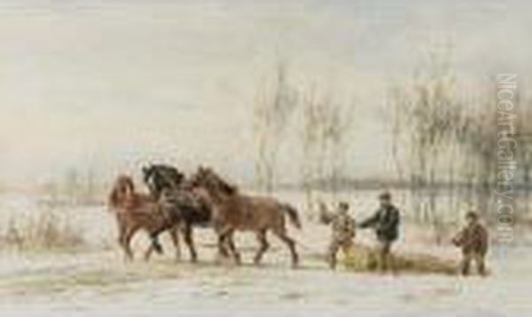 Woodcutters In The Snow Oil Painting by Willem Carel Nakken