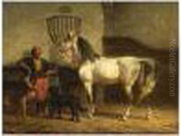 A Stable Interior With A Persian Horse And A Mameluke Oil Painting by Willem Carel Nakken