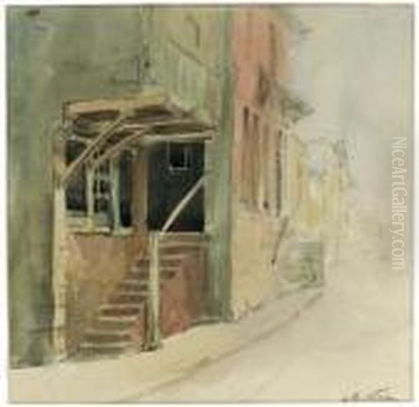 The Entrance Of A House With Stairs Leading Up To A Door Oil Painting by Willem Carel Nakken