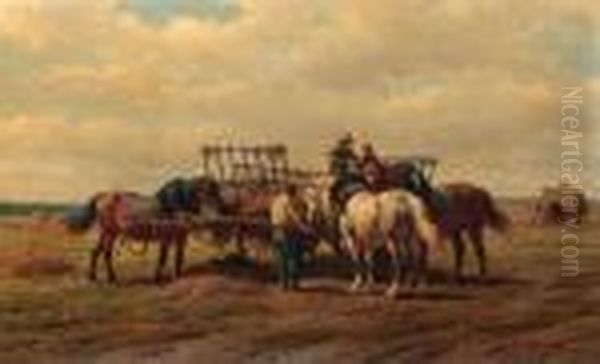 The Hay Harvest Oil Painting by Willem Carel Nakken