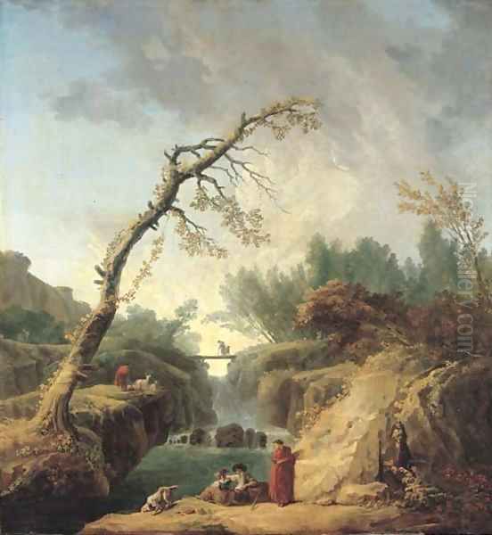 La passerelle sur la cascade Oil Painting by Hubert Robert