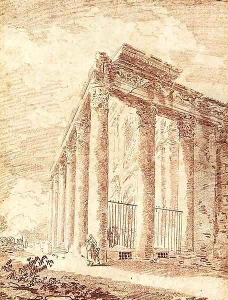 The Temple of Antoninus and Faustina Oil Painting by Hubert Robert