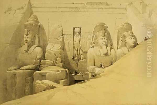 Front Elevation of the Great Temple of Aboo Simbel, Nubia, plate 44 from volume II of Egypt and Nubia, engraved by Louis Haghe 1806-85 pub. 1849 Oil Painting by David Roberts