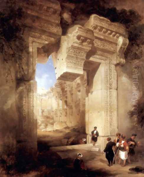 The entrance to the Golden Temple in Baalbek Oil Painting by David Roberts