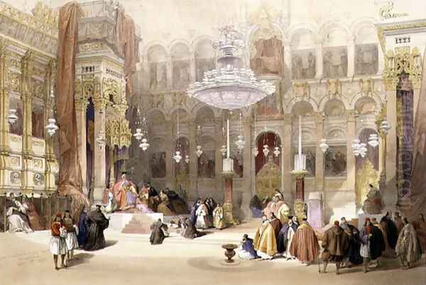 Greek Church of the Holy Sepulchre, Jerusalem, April 11th 1839, plate 4 from Volume I of The Holy Land, engraved by Louis Haghe 1806-85 pub. 1842 Oil Painting by David Roberts