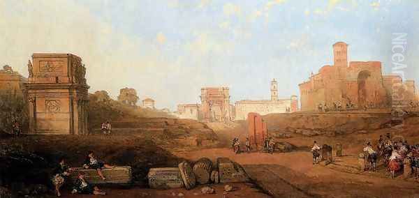 The Approach To The Forum Oil Painting by David Roberts