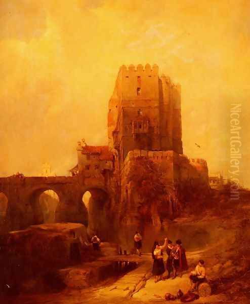 Moorish Tower on the Bridge at Cordova Oil Painting by David Roberts