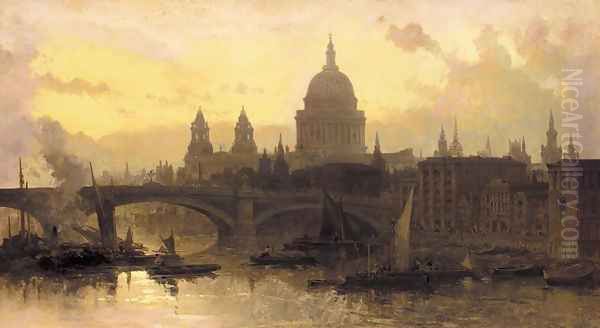 St. Pauls from the Thames, Looking West Oil Painting by David Roberts