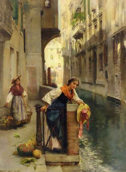 Fruit Sellers from the Islands, Venice Oil Painting by David Roberts