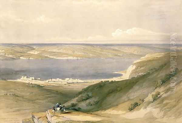 Sea of Galilee or Genezareth, looking towards Bashan, April 21st 1839, plate 36 from Volume I of The Holy Land, engraved by Louis Haghe 1806-85 pub. 1842 Oil Painting by David Roberts