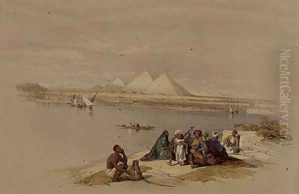 The Pyramids of Giza from the Nile, from Egypt and Nubia, Vol.1 Oil Painting by David Roberts