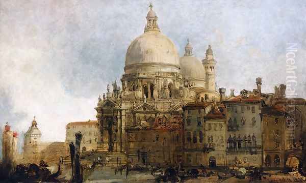 View of the Church of Santa Maria della Salute, on the Grand Canal, Venice, with the Dogana beyond Oil Painting by David Roberts