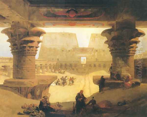 Dromos, or outer Court of the Great Temple at Edfou in Upper Egypt Oil Painting by David Roberts