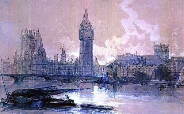 The Houses of Parliament Oil Painting by David Roberts