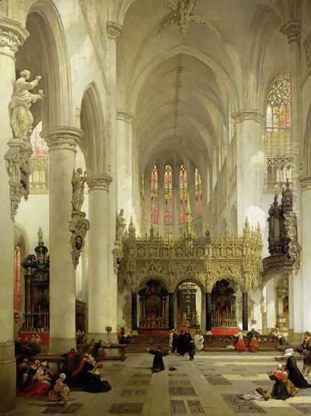 Lierre- Interior of St. Gommaire, 1850 Oil Painting by David Roberts