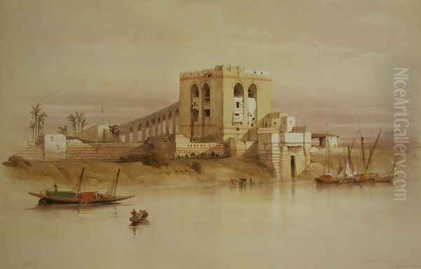 The Aqueduct of the Nile, from the Island of Rhoda, Cairo Oil Painting by David Roberts