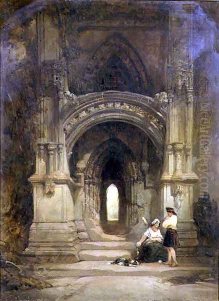 Porch to Roslyn Chapel, 1859 Oil Painting by David Roberts