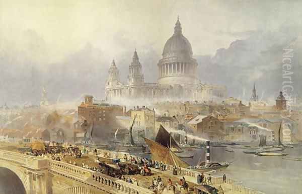 St. Pauls Cathedral from Blackfriars Bridge Oil Painting by David Roberts