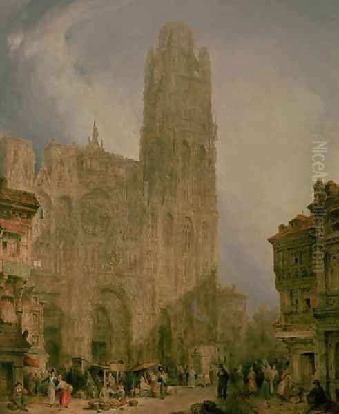 West Front of Notre Dame, Rouen Oil Painting by David Roberts