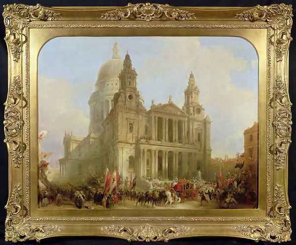 St. Pauls Cathedral with the Lord Mayors Procession, 1836 Oil Painting by David Roberts