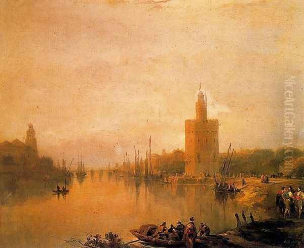 The Guadalquivir and the Golden Tower Oil Painting by David Roberts