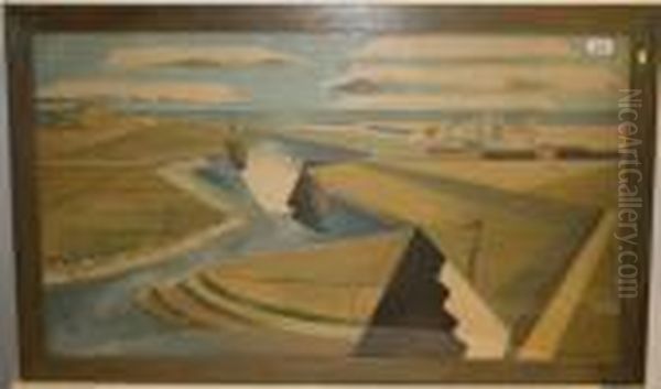 Stylised River View Oil Painting by Paul Nash