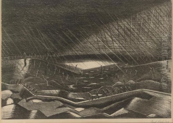 Rain, Lake Zillebeke (postan L3) Oil Painting by Paul Nash