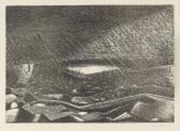 Rain, Lake Zillebeke (postan L3) Oil Painting by Paul Nash