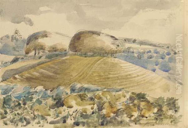 Landscape Of The Wittenham Clumps Oil Painting by Paul Nash