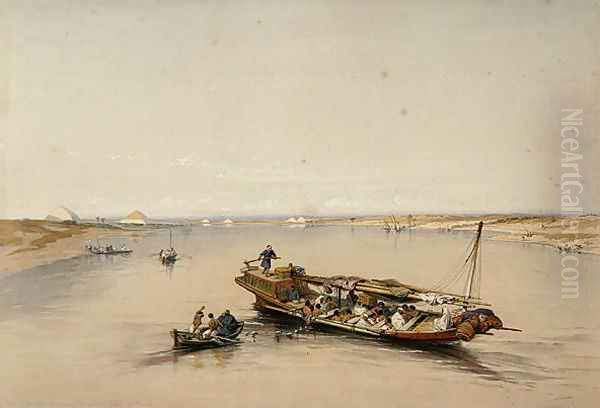 View on the Nile looking towards the Pyramids of Dahshur and Saqqarah, from Egypt and Nubia, Vol.1 Oil Painting by David Roberts